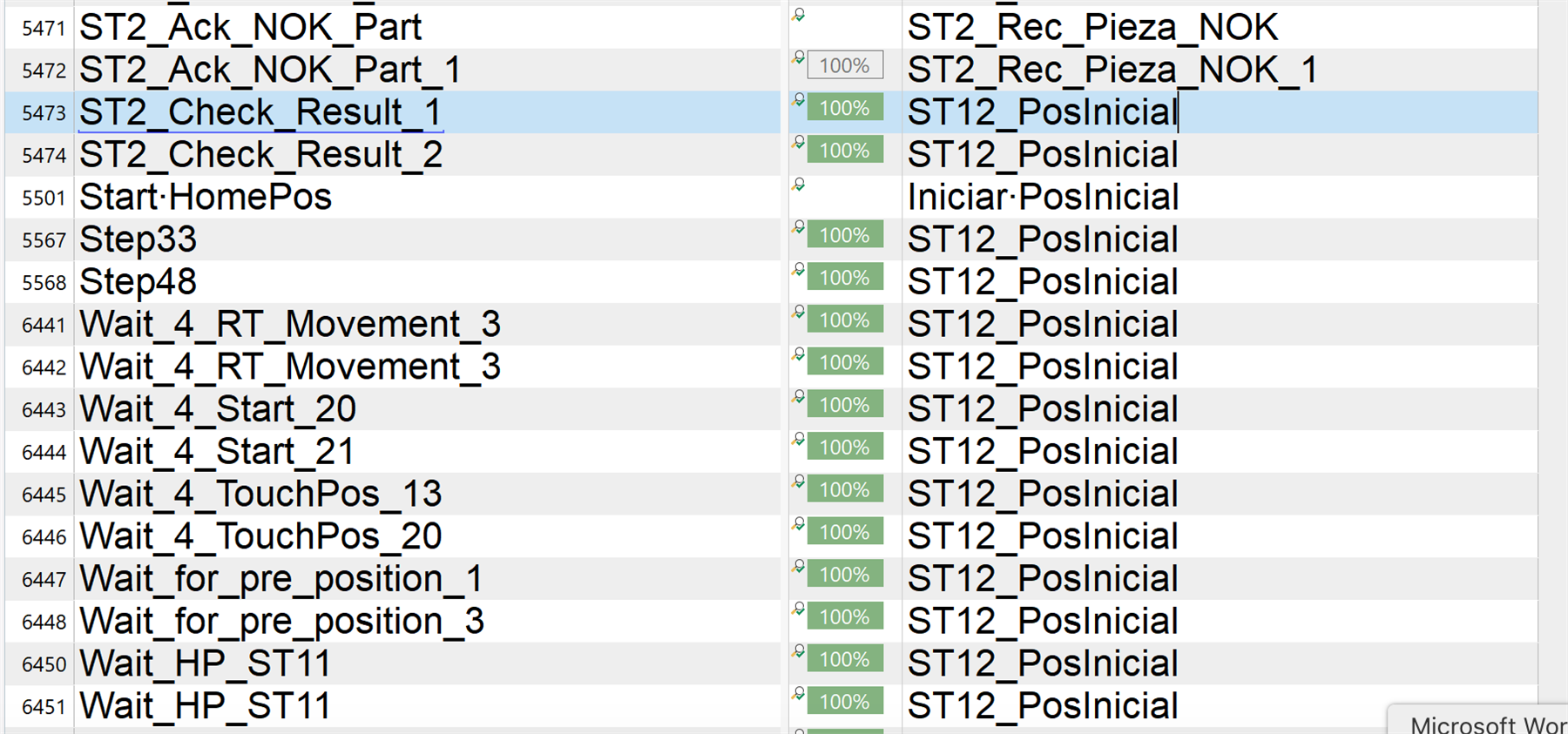 Screenshot showing a list of segments in Trados Studio with source and target text columns. Some segments are marked as 100% matches, but inconsistencies are visible in the source text.