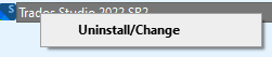 Screenshot of Trados Studio 2022 SP2 with the UninstallChange menu option highlighted.
