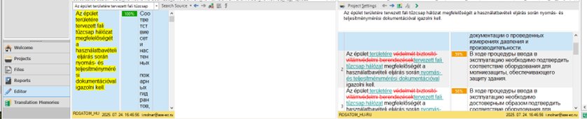 Screenshot of Trados Studio 2021 SR2 showing the Concordance search window with a large empty field on the right, reducing space for source and target columns. Highlighted text is visible.