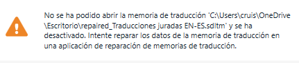 Error message in Trados Studio: 'Translation memory could not be opened and has been deactivated. Try repairing the translation memory data using a repair application.'