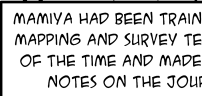 Screenshot showing text in English: 'Mamiya had been trained in mapping and survey techniques of the time and made notes on the journey.'