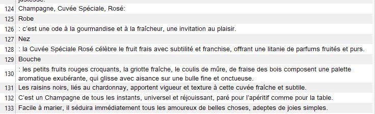 Screenshot of Trados Studio showing segments 124-133 with text variations in words 'Robe', 'Nez', and 'Bouche'. No visible errors or warnings.