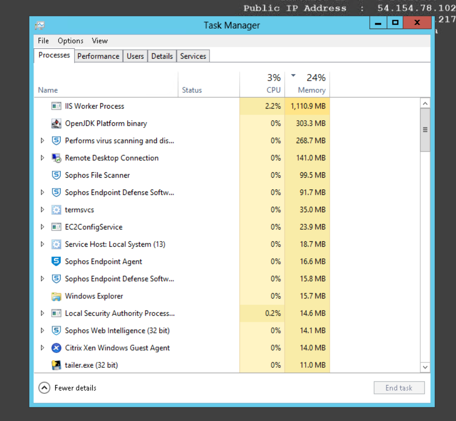 Screenshot of Windows Task Manager showing a list of processes with their CPU and Memory usage. No visible errors related to Trados Studio installation.