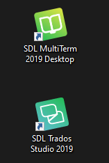 Desktop icons for SDL MultiTerm 2019 Desktop and SDL Trados Studio 2019 applications.