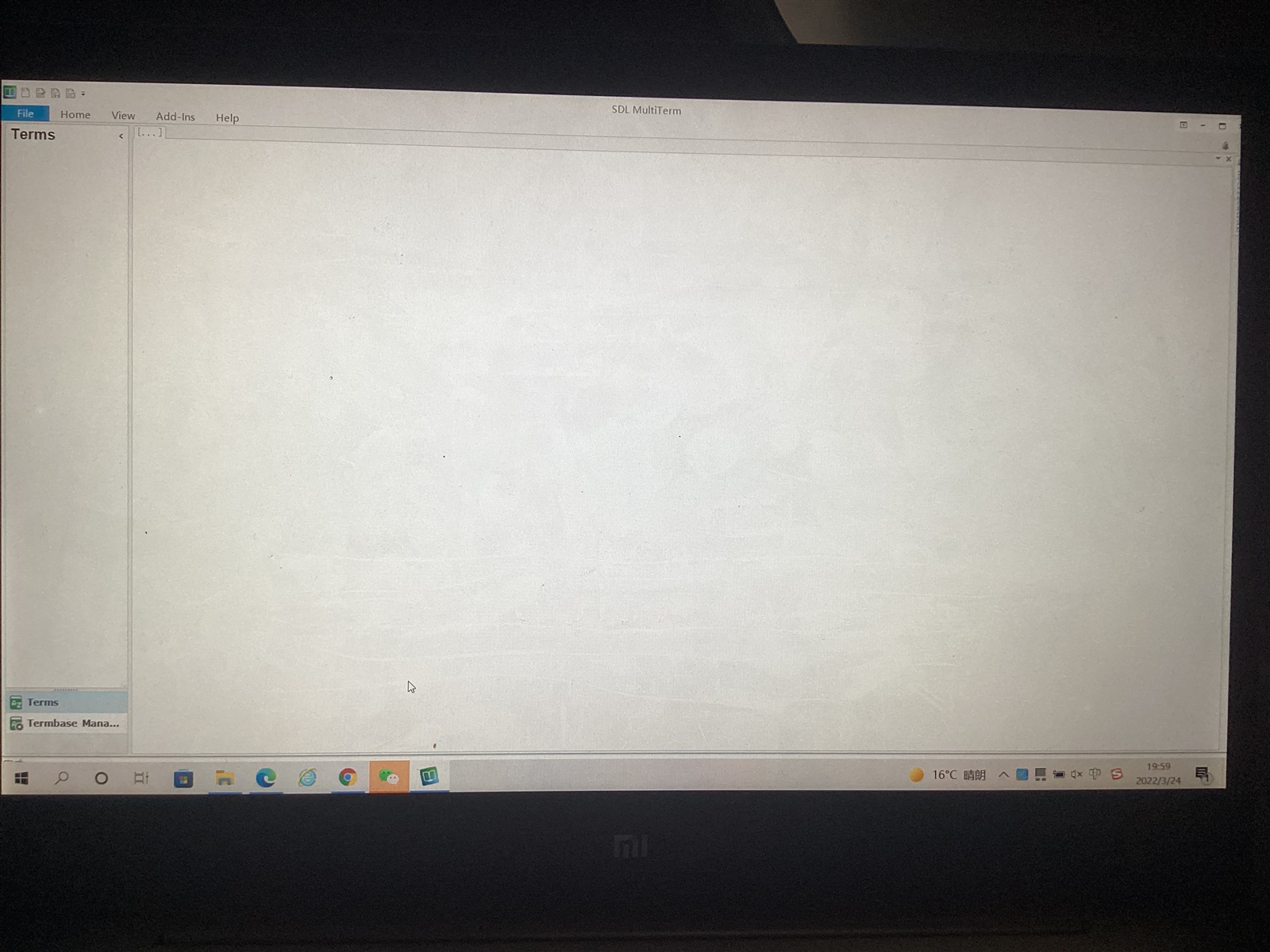 Screenshot of SDL MultiTerm with an empty 'Terms' section and no visible error messages.