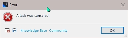Error message displaying 'Unhandled exception has occurred in a component in your application' with details about a disposed object.