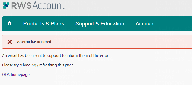 Screenshot of Trados Studio error message stating 'An error has occurred' with a suggestion to reload or refresh the page.