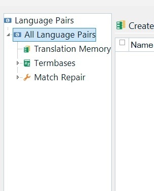 Screenshot of Trados Studio Project Settings window showing 'All Language Pairs' under 'Language Pairs' with no specific language pair listed.