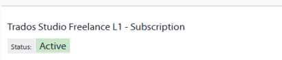 Trados Studio Freelance L1 - Subscription status displayed as Active.