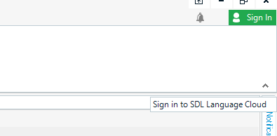 Trados Studio sign-in screen with 'Sign in to SDL Language Cloud' prompt and a Sign In button in the upper right corner.