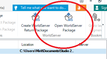 Close-up of Trados Studio 2022 interface showing the 'Open WorldServer Package' option highlighted, indicating the user has installed the WorldServer add-on.