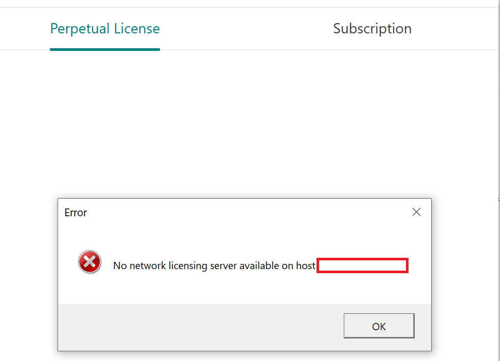 Error message in Trados Studio stating 'No network licensing server available on host' with an OK button.