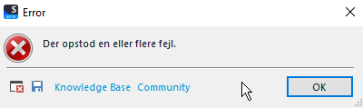 Error dialog box with a message stating 'An error occurred' in a non-English language.