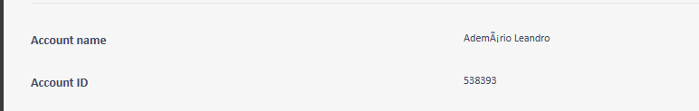 Trados Studio account settings showing 'Account name' as 'Ademario Leandro' and 'Account ID' as '538393'.