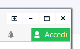 A screenshot showing a green button labeled 'Accedi' with a user icon, located near window control buttons for minimize, maximize, and close.