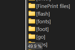Close-up of Total Commander interface with a tooltip displaying the exact split value of 49.9% while dragging the separator.