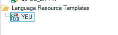 Screenshot of Language Resource Templates section in Trados Studio with a selected template YEU, but no tooltip displaying the file location.