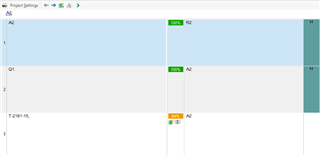 Screenshot of Trados Studio Ideas showing translation memory matches with 'A1.' at 100%, 'Q1.' at 100%, and 'T-94M-R1.' at 50% with a warning symbol.