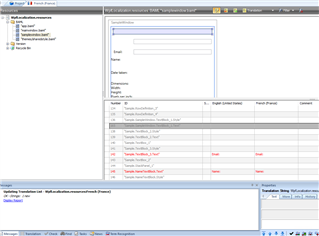 Screenshot of Passolo Professional Edition showing a project with WPF XAML files. The preview window is empty, indicating an issue with displaying string resources from ShareStyle.xaml for SampleWindow.xaml.