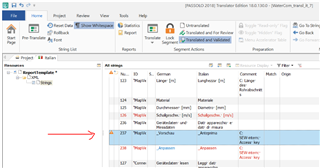 Trados Studio interface showing a project list with a red arrow pointing to an error message on a specific project indicating 'File type error'.