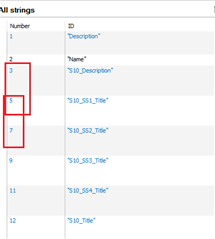 Trados Studio screenshot displaying a list of strings with missing lines highlighted, indicating that the source text is absent in the translation file.