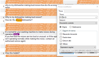 Trados Studio screenshot showing a search filter with regex A-Za-z+ incorrectly highlighting all words regardless of case.