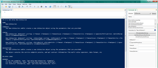 Screenshot of Trados Studio PowerShell script window showing the Get-Help New-IshSession command output with ActiveDirectoryAuthGroup arguments highlighted.
