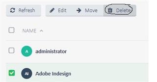 Close-up of Trados GroupShare user management with 'Delete' button highlighted.