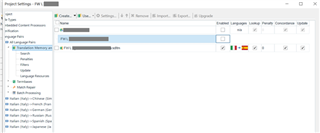 SDL Trados Studio Project Settings window showing a list of project languages and translation memory settings without any visible errors.