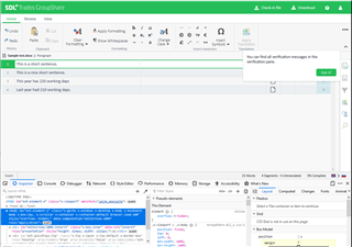Trados Studio GroupShare interface in Firefox displaying translation segments correctly without any visible errors.