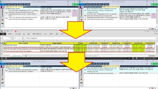 Screenshot of Trados Studio interface showing two Translation Memory (TM) entries with highlighted common Translation Units (TUs) that will be deleted to make TUs unique.