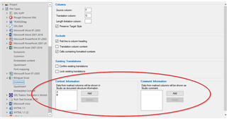 Trados Studio screenshot showing the 'Bilingual Excel' file type settings with a red circle highlighting the 'Data format conversion rules' section.