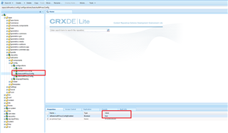 CRXDE Lite interface showing the selection of basicAuthProxyConfig node with its value set to true in the sdlmantrasdlws directory.