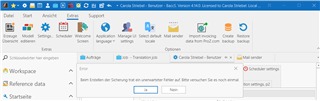 Trados Studio interface showing an error message 'unexpected error, try again' while attempting to load backup data into BM 5.04.