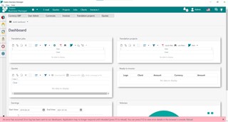 Screenshot of Trados Studio dashboard with visible tabs for Projects, Reports, and Settings. No error messages are displayed.