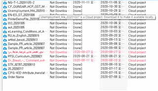 Screenshot of Trados Studio project list with pre-loaded projects. Each project has options like 'Not Download', 'Remove', and 'Cloud project' status indicated.