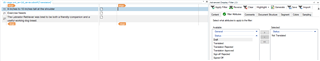 Trados Studio interface showing two segments with 'Not Translated' status and a search bar with regex '$' entered.