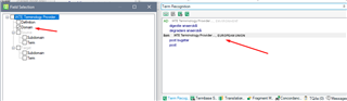 Trados Studio interface with 'Domain' option selected under Field Selection, and corresponding results displayed in Term Recognition panel.