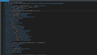 Screenshot of a csproj file with XML code, no visible errors or warnings.