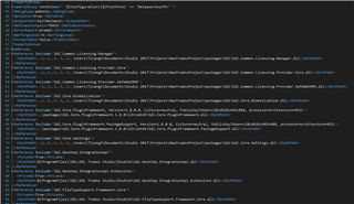 Screenshot of a csproj file showing XML code with various project references, no visible errors or warnings.