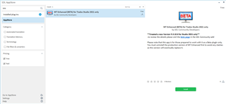 Trados Studio software interface with a 'BETA' label in the top right corner, displaying a message about a complicated process and Google not making it easy for consumers.