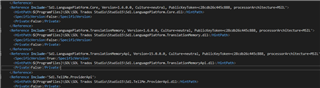 Screenshot of Visual Studio code editor showing multiple lines of code with references to Trados Studio15 folder paths.