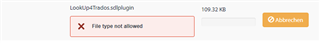 Error message in Trados Studio stating 'File type not allowed' in red with an 'X' icon and a 'Download' button to the right.