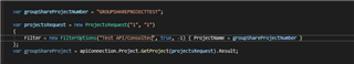 Code snippet showing the implementation of GetProject method in GroupShareKit with variables and a filter expression.