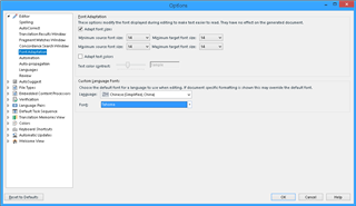 Trados Studio Options menu with Language Pairs selected, showing Chinese Simplified, China in the default target languages dropdown.