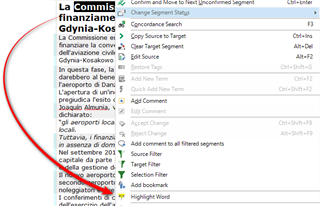Context menu in Trados Studio with the option to highlight text using Wordlight plugin.