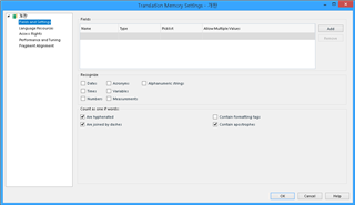 Screenshot of Trados Studio Translation Memory Settings window showing options to check or uncheck, with 'Automated Actions' tab selected.