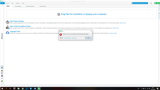 Error message in Trados Studio stating 'An error occurred whilst trying to determine the file version.' with an 'OK' button.