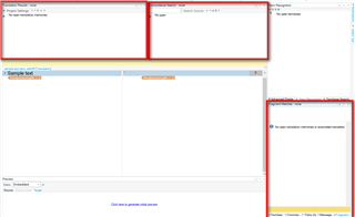 Screenshot of Trados Studio interface with Concordance Results and Fragment Matches windows highlighted, indicating their visibility during use.
