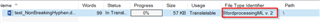 Trados Studio Files view with Word filetype Identifier column highlighted showing 'DocumentML' as the identifier.